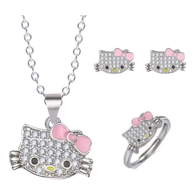 Gys V Set Collar Anillos Aros Hello Kitty Niñas O