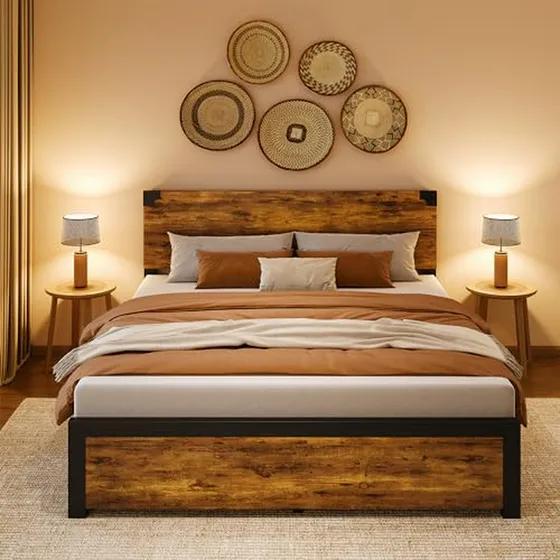 Cama Queen Con Almacenamiento Y Cabecera - Estilo Vintage