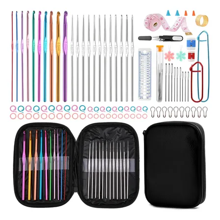 Kit Crochê 22 Agulhas De Trico + Acessórios Case Artesanato Preto