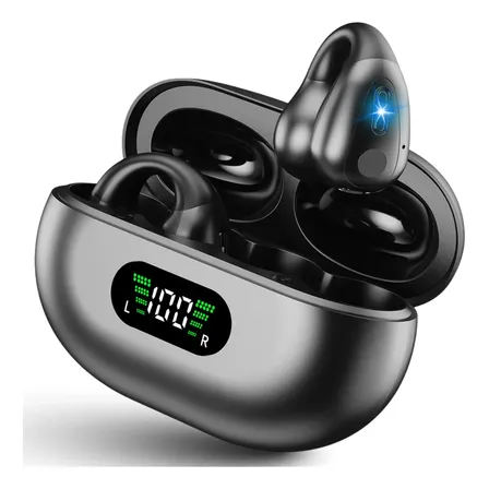 Fone de Ouvido JSKJ Q80 TWS Bluetooth 5.3 com Clip-ear e Cancelamento de Ruído Preto
