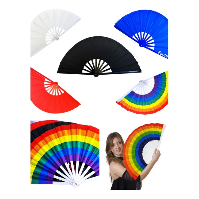Abanico Grande Rave Liso Tela Kung Fu Tai Chi 34cm Alto Lgtb