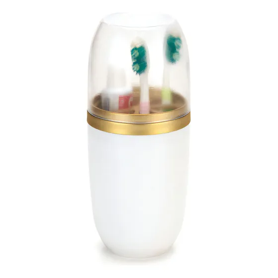 Porta Escovas Tampa Creme Pasta De Dente Branco Com Dourado Arthi