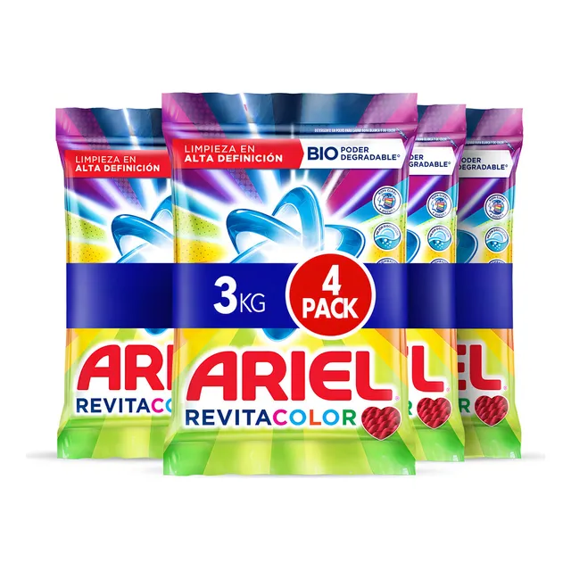 Detergente En Polvo Ariel Revitacolor 3kg, 4-pack De 750gr