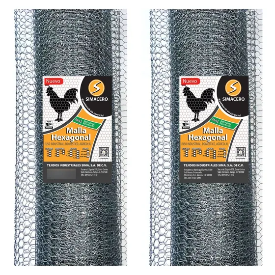 2 Rollos Malla Hexagonal Pajarera 90 Cm. C23, Ab13mm. L 45m