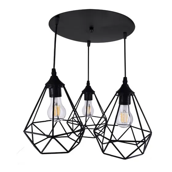 Lampara Colgar Jaula 3 Copas Metalica Negra Lh2315