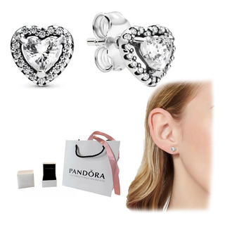 Aretes Pandora Plata Brillantes Botón Corazón Joyeria 2pcs Aretes Pandora Plata Brillantes Botón Corazón Joyeria 2pcs