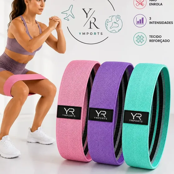 Kit Mini Bands Faixas Elásticas Tecido 3 Intensidades Academia Glúteos Pernas Resistência