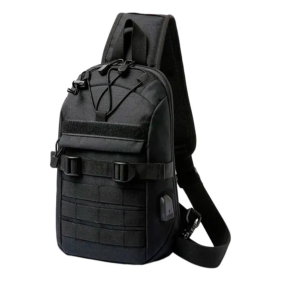 Mochila Pechera Táctica Militar Grande Cruzada Impermeable Muramasa Mx Multiusos Senderismo Multibolsillos Exteriores Mariconera De Pecho Chest Bag Color Negro Diseño De La Tela Lisa