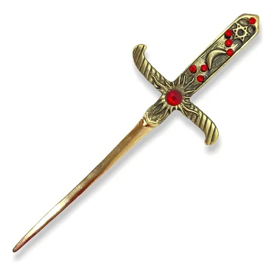 Adaga Cigana Metal Dourado Envelhecido Pedra Vermelha 19 Cm