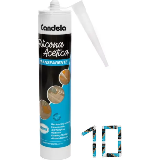 Sellador De Silicona Acetico Transparente 280g Candela X10u
