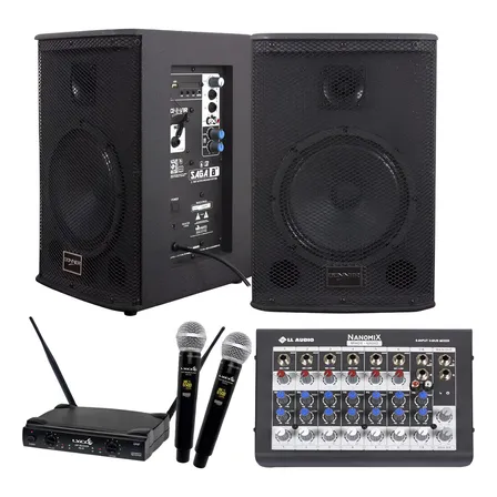 Kit Saga 8 Ativa Passiva Mesa 8 Canais Microfone Sem Fio Preto 127/220v