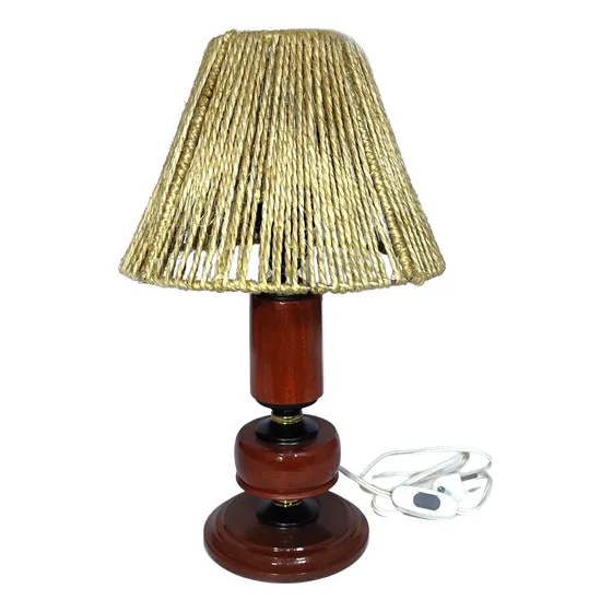 Lampara De Mesa De Noche De Madera Con Pantalla De Cordel