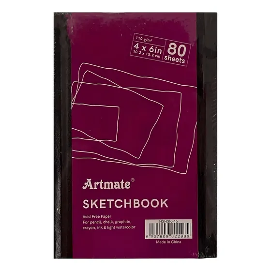 Cuaderno Artmate Sketchbook Boceto 10.2x15.2 Cm 80 Hjs 110gr Color Negro