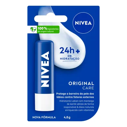 Nivea Hidratante Labial Original Care 4,8g, Bbb 26, Hidratação Intensa 24h, Protege Contra Ressecamento, Cuidado Diário, Manteiga De Karité