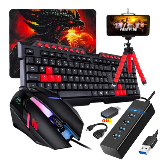 Kit Mobilador Teclado Mouse Mousepad Hub 3.0 Otg Tipo C E V8