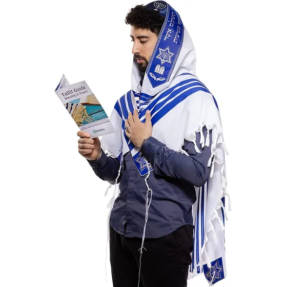 Chal De Oración Tallit Holyudaica, Certificado Kosher, Azul 