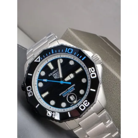 Relogio Masculino Tag Heuer Aquaracer 500 Azul Com Preto Prata Titanium Prata Preto Com Azul