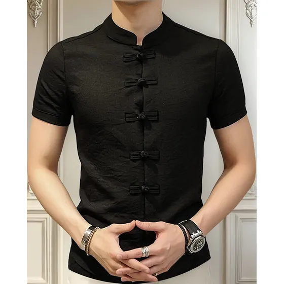 Camisa Masculina Manga Corta, Estilo Hindú, Material Liviano
