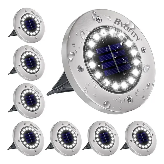 Bylifity® lampara solar exterior led de suelo para exteriores a prueba de agua, cada una con 16 LED, blanco cálido / blanco frío, 8 piezas / paquete