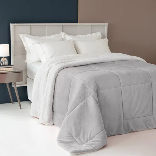 Coberdrom Casal Queen Dupla Face Sherpa Com Manta Cobertor Cor Cinza