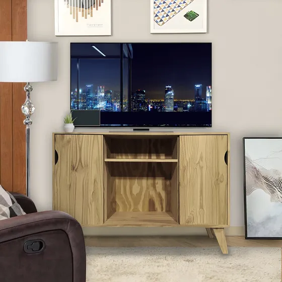 Mesa Tv Rack Retro Madera Pino Natural Macizo Nordico Color Roble