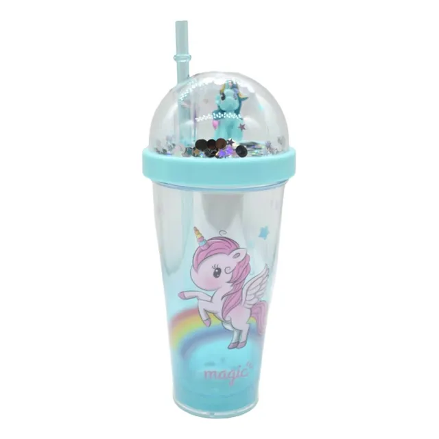 Vaso Acrílico Con Tapa Y Sorbito 380ml. Celeste