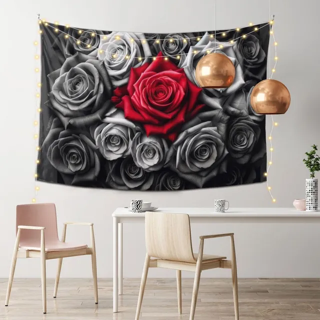 Famemberpers Tapiz Rosa Flor Roja Fondo Negro Manta Pared