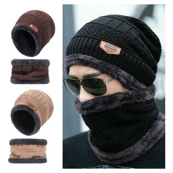 Conjunto Gorro Cuellera Tejido Frío Lana Unisex Moda Suave Color Negro