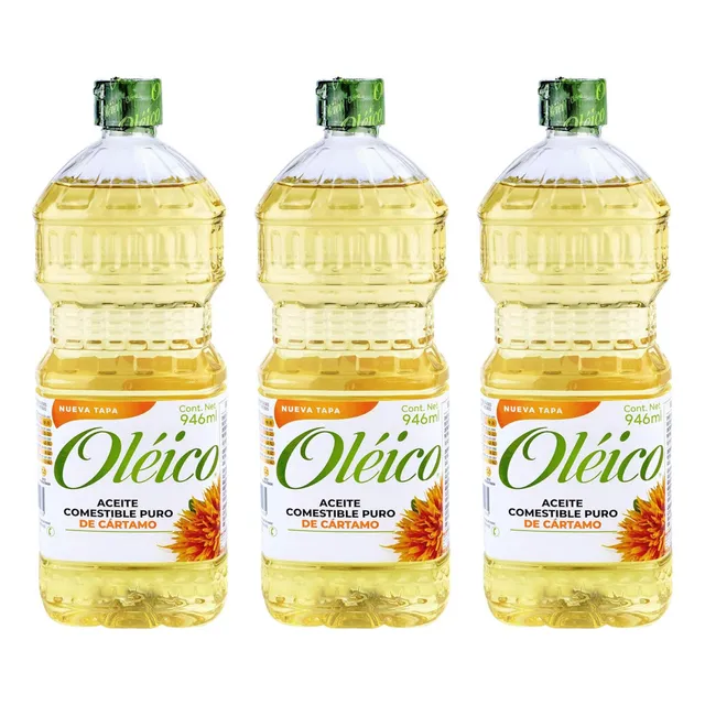 Aceite Comestible Oléico Puro De Cártamo 3 Pzas 710 Ml C/u