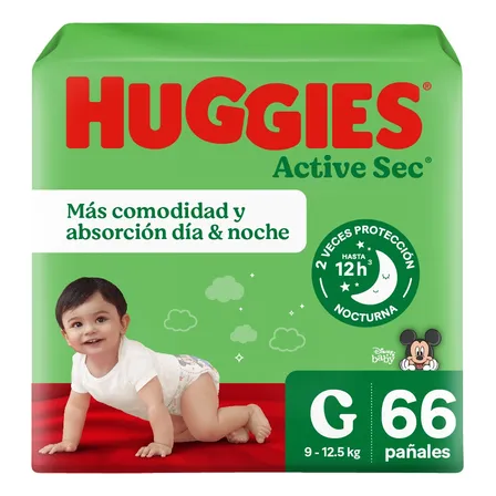 Pañales Huggies Active Sec - Paq. 66 Un - Talla G Tamaño Grande (G) Género Sin género