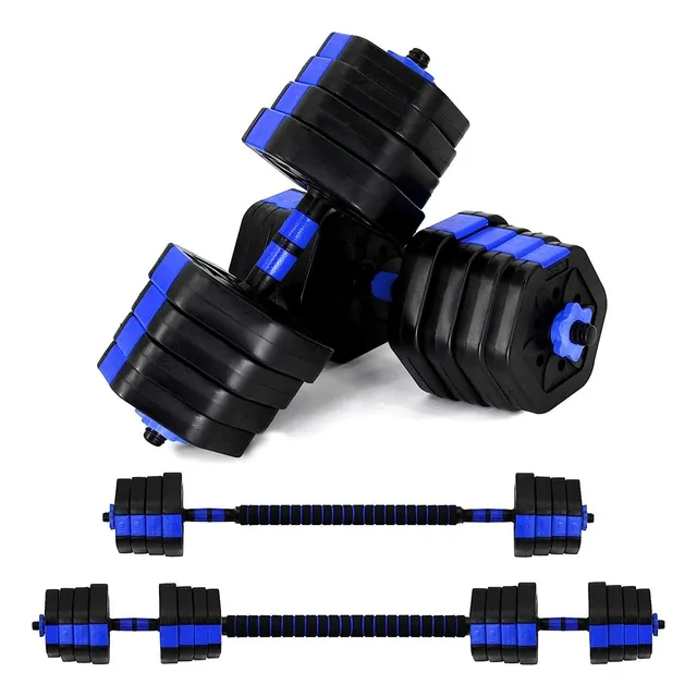 Mancuernas Ajustables Set De 30 Kg Total Fitnics 2en1 + barra Color Azul