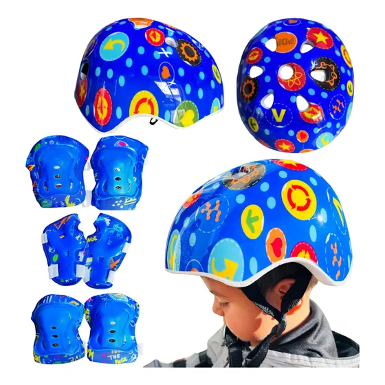 Kit Casco Infantil Con Rodilleras Muñequeras Y Coderas