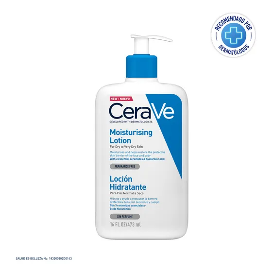CeraVe Loción Hidratante Piel Normal a Piel Seca | Restaura la Barrera de la Piel en 1 Hora | Fórmula Muy Ligera | Con 3 Ceramidas Escenciales | Desarrollado con Dermatólogos | 473ml | 16oz