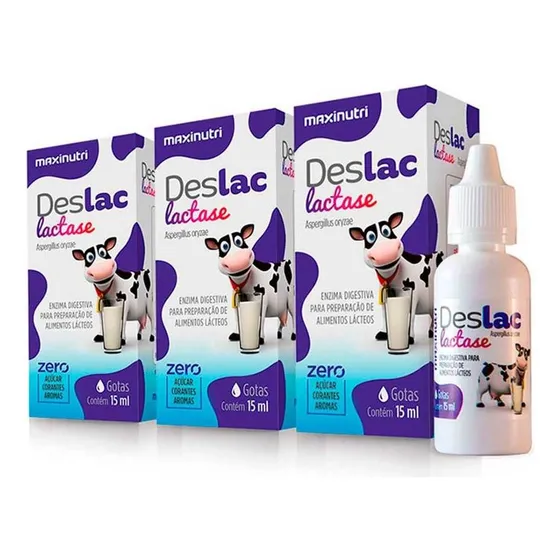 Kit 03 Deslac Lactase Gotas 15ml Maxinutri Sabor Leite
