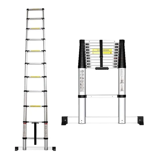 Escalera Telescopica 3.8 Metros Retractil Facil De Guardar Color Plateado