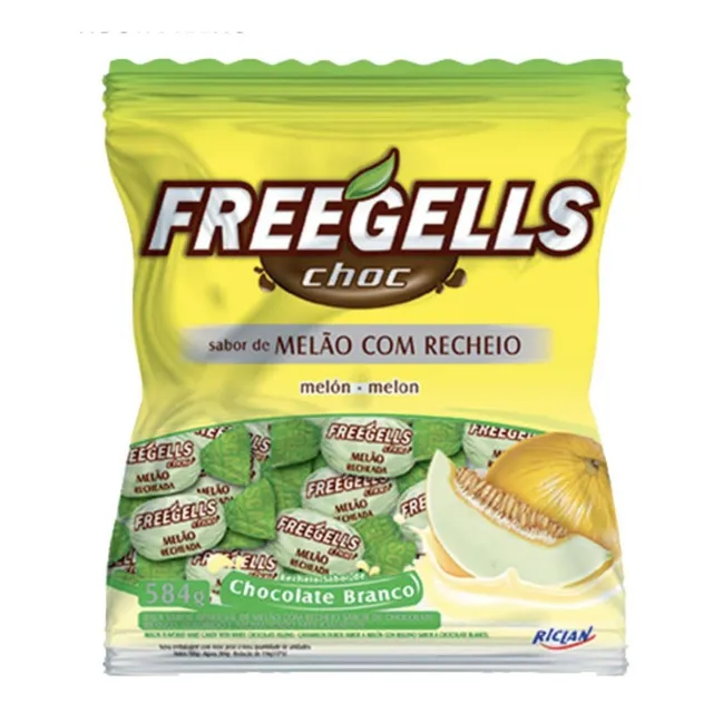 Bala Melão Recheada Chocolate Branco 475gr - Freegells