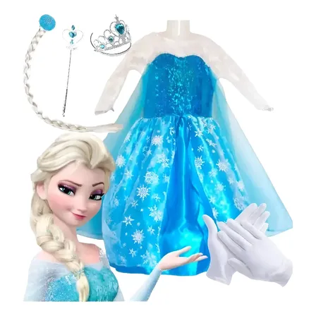 Disfraz Vestido Princesa Elsa Frozen + Accesorios Día Del Niño