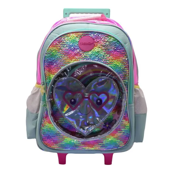 Mochila Love Cresko 18 Pulgadas Con Carro Reforzada Color Rosa Diseño De La Tela Lisa