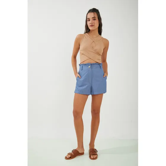 Short Denim Con Lazo Y Elastico Rimmel