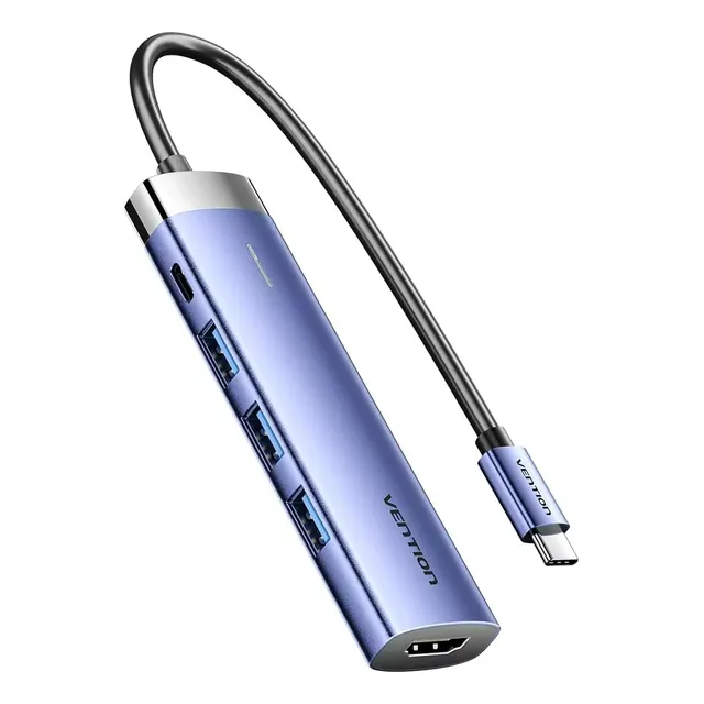 Hub Usb Vention - 5 En 1 Multipuerto - Usb Tipo C A Hdmi 4k + 3 Puertos Usb 3.0 - 5 Gbps + Power Delivery - Carcasa Aluminio - Premium - Tgesb