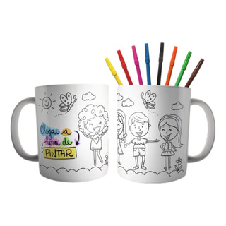 Caneca Hora De Pintar Dia Das Crianças Com Canetinha Caneca Hora De Pintar Dia Das Crianças Com Canetinha