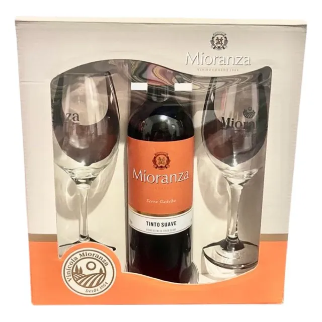 Kit Presente Vinho Tinto Suave Mioranza 750ml 2 Taças Kit Presente Vinho Tinto Suave Mioranza 750ml 2 Taças
