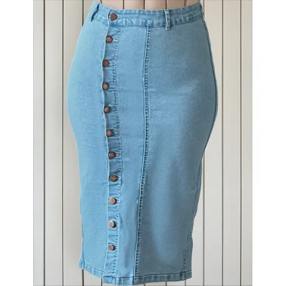 Falda De Jean Para Mujer Larga Con Botones Stone