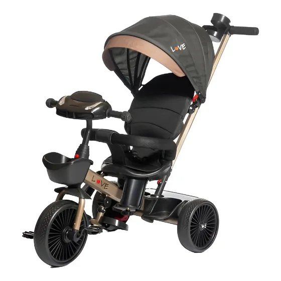 Triciclo Direccional Luz Y Sonido Giro 360° Capota 047 Love Negro