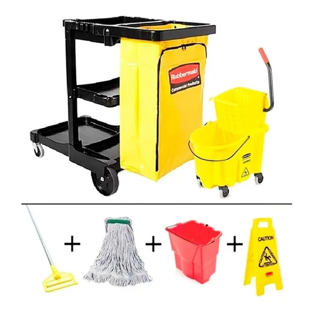 Combo Rubbermaid Carro Limpieza + Cubeta Exprimidora + Kit