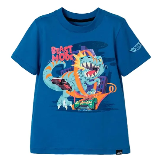 Camiseta De Hot Wheels Azul Con Estampado Reflectivo Para Ni