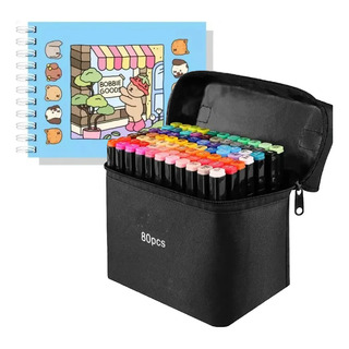 Kit Marcadores 80 Cores Ponta Dupla + Livro De Colorir Kit Marcadores 80 Cores Ponta Dupla + Livro De Colorir
