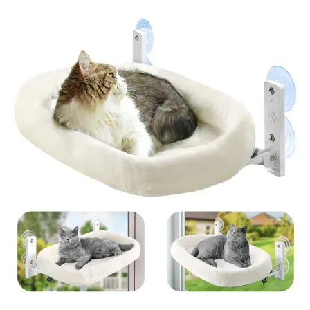 Cama Suspensa Gato Janela Rede Casa Para Gatos Dount Dobrável Pelo De Coelho Imitação Branco