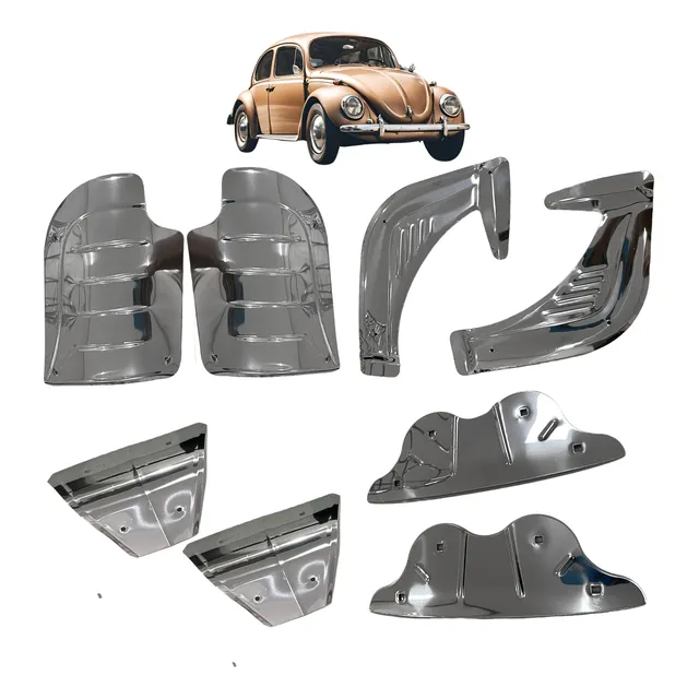 Kit 8 Pçs Fusca Polainas + Reforço Paralamas Inox Cromado Vw
