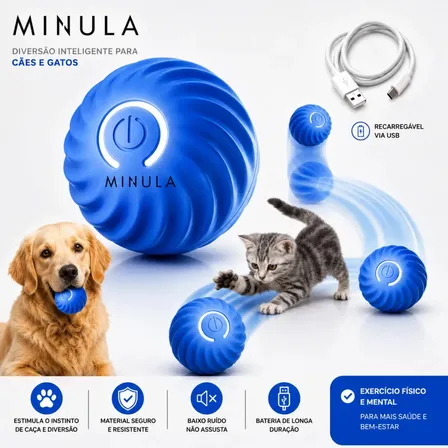 Minula Bola Interativa Cães Recarregável Usb Brinquedo Cachorro Cão E Gato Bolinha Azul